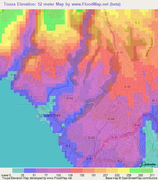 Touza,Martinique Elevation Map