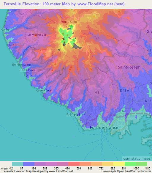 Terreville,Martinique Elevation Map