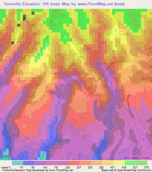 Terreville,Martinique Elevation Map