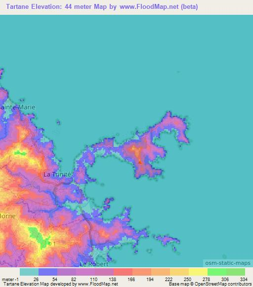 Tartane,Martinique Elevation Map