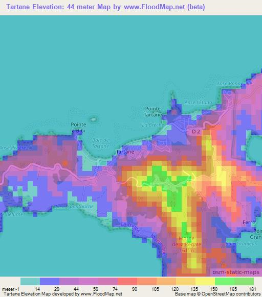 Tartane,Martinique Elevation Map