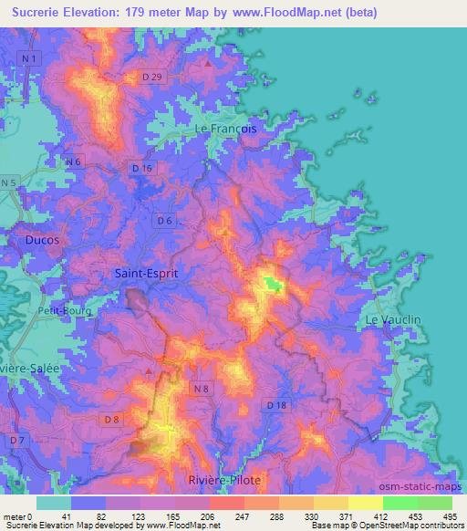 Sucrerie,Martinique Elevation Map