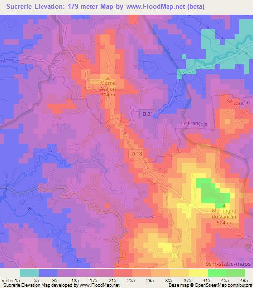 Sucrerie,Martinique Elevation Map