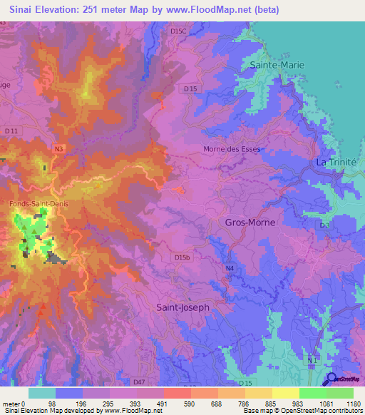 Sinai,Martinique Elevation Map