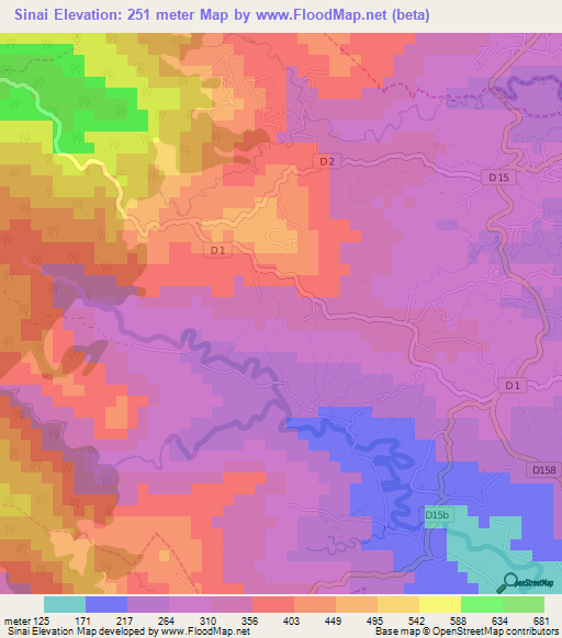 Sinai,Martinique Elevation Map