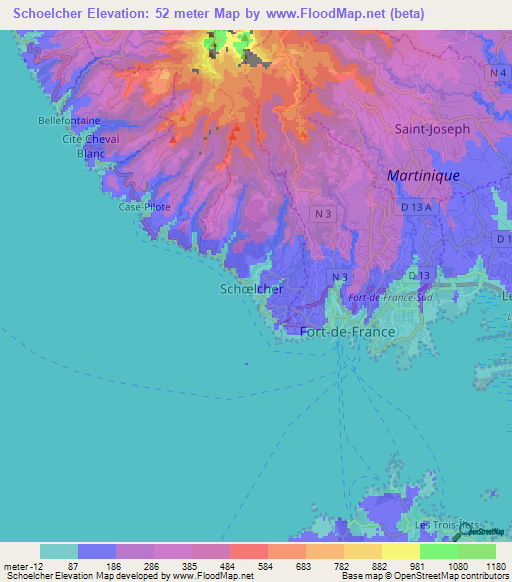 Schoelcher,Martinique Elevation Map