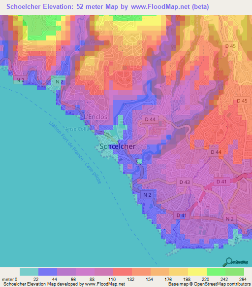 Schoelcher,Martinique Elevation Map