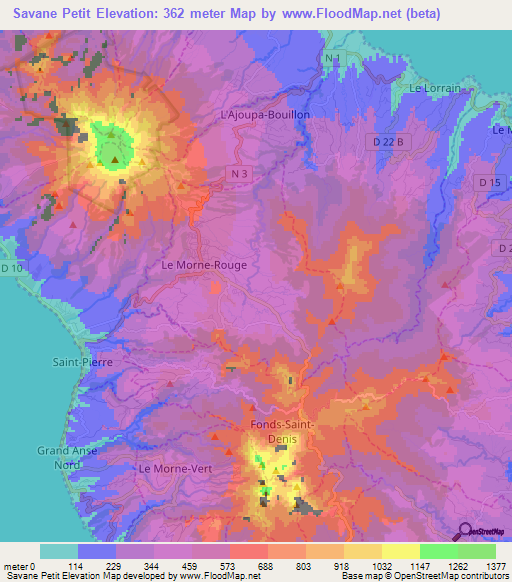 Savane Petit,Martinique Elevation Map