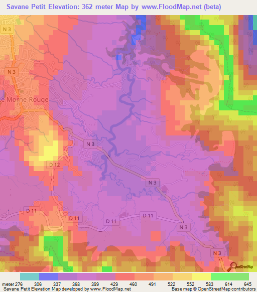 Savane Petit,Martinique Elevation Map