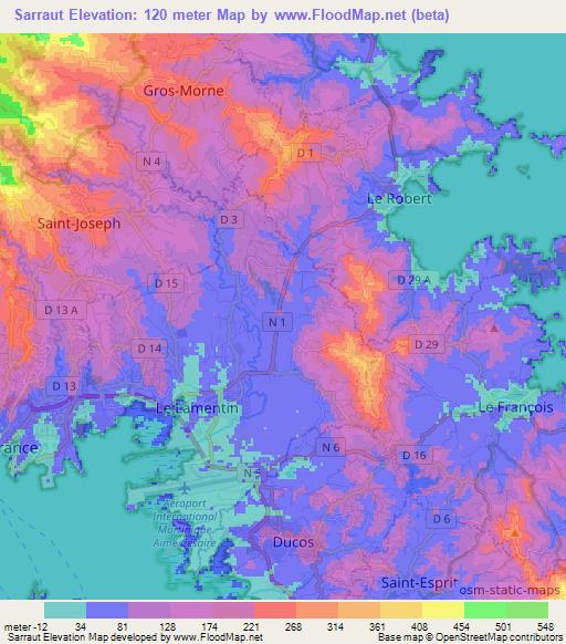 Sarraut,Martinique Elevation Map