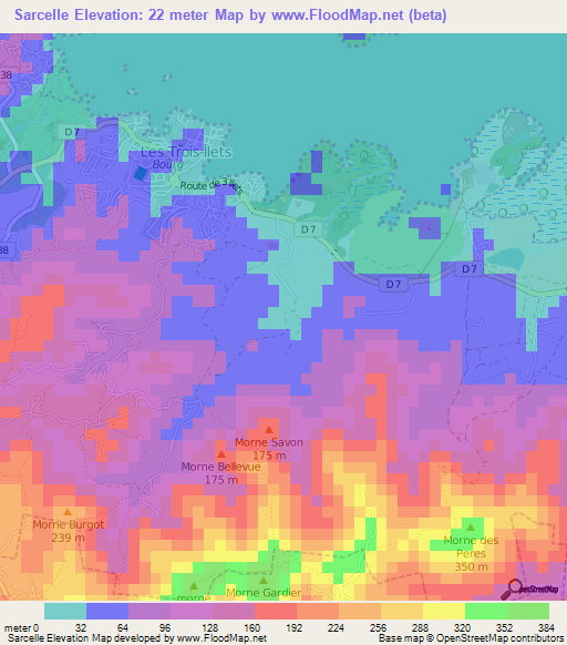 Sarcelle,Martinique Elevation Map