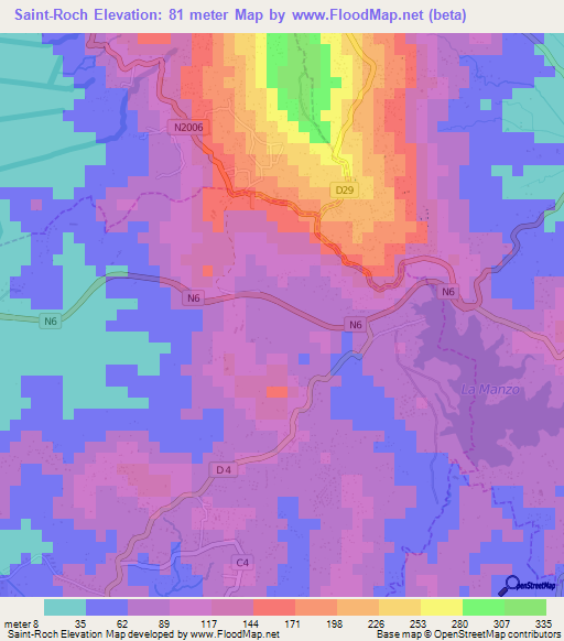 Saint-Roch,Martinique Elevation Map