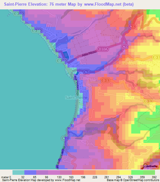 Saint-Pierre,Martinique Elevation Map