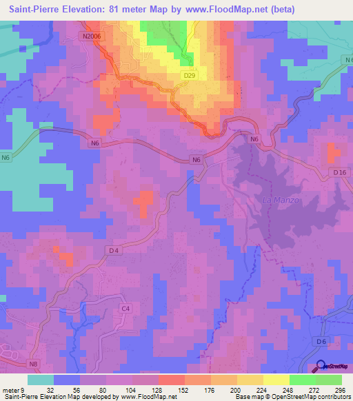 Saint-Pierre,Martinique Elevation Map