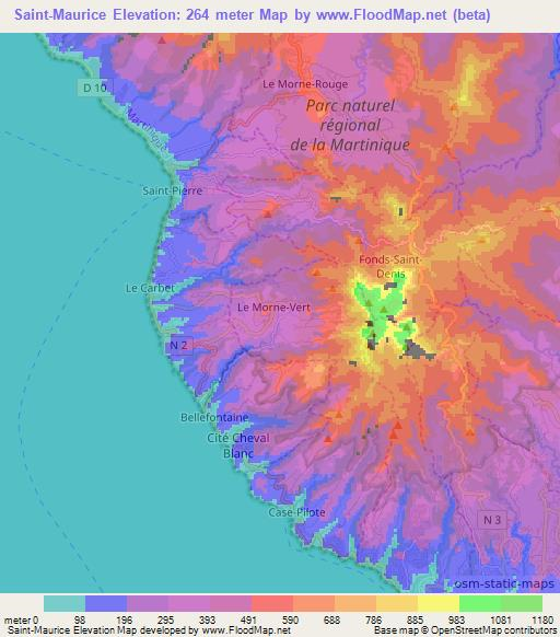 Saint-Maurice,Martinique Elevation Map