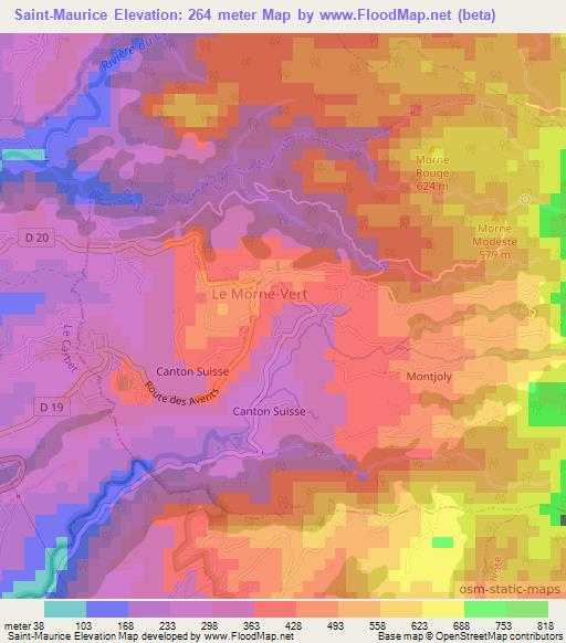 Saint-Maurice,Martinique Elevation Map