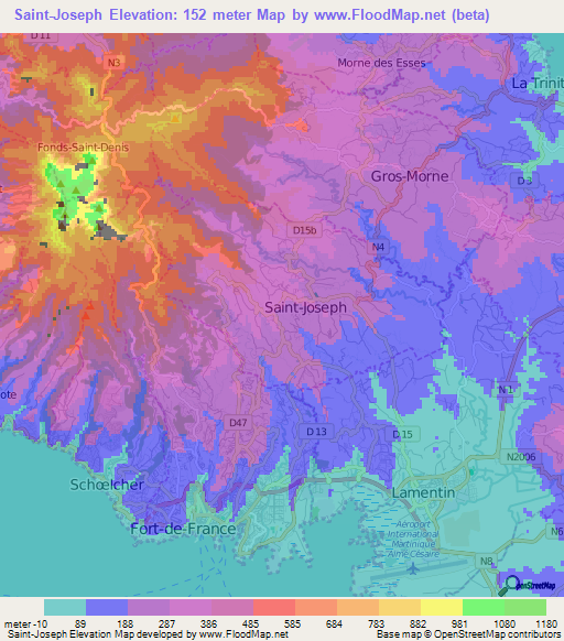 Saint-Joseph,Martinique Elevation Map