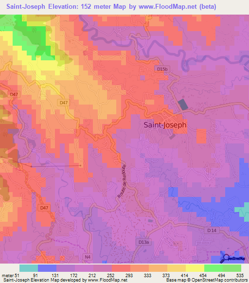 Saint-Joseph,Martinique Elevation Map