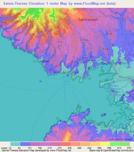 Sainte-Therese,Martinique Elevation Map