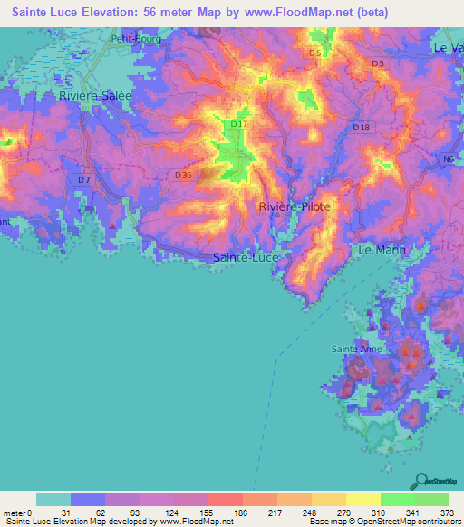 Sainte-Luce,Martinique Elevation Map