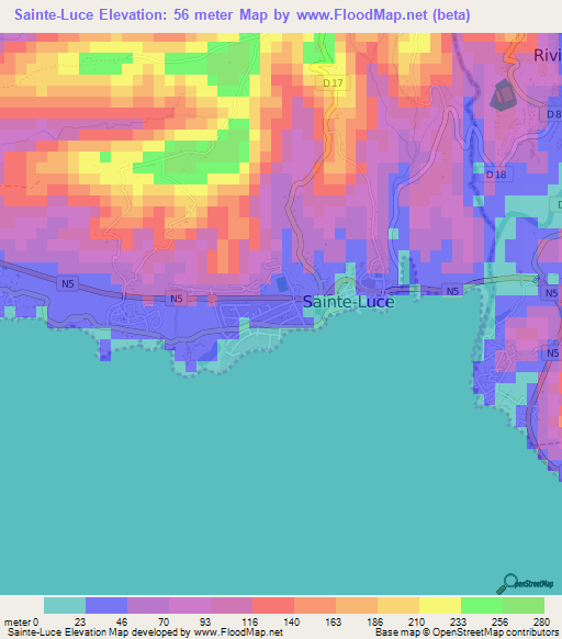 Sainte-Luce,Martinique Elevation Map