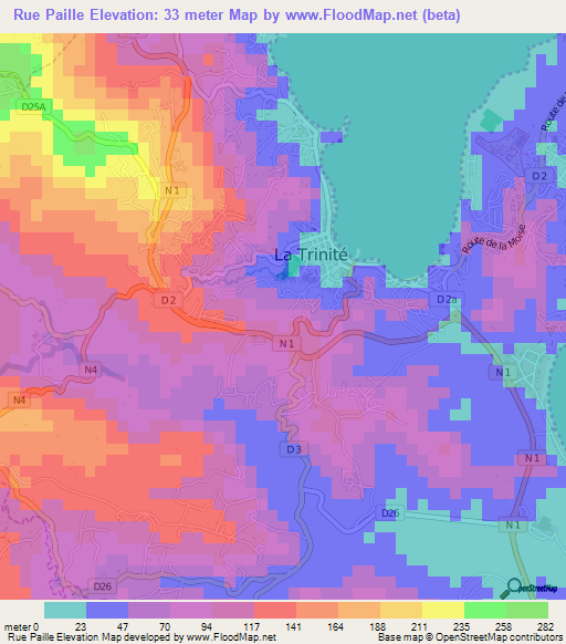 Rue Paille,Martinique Elevation Map