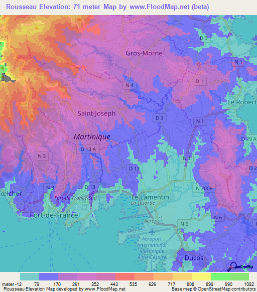 Rousseau,Martinique Elevation Map