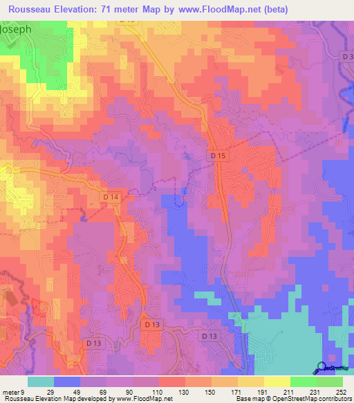 Rousseau,Martinique Elevation Map