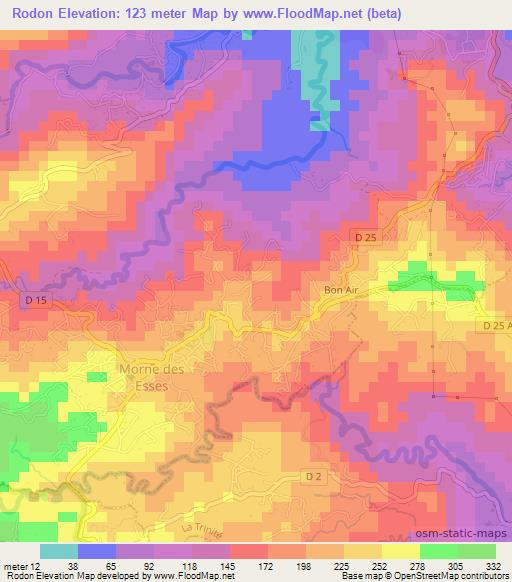 Rodon,Martinique Elevation Map