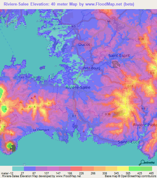 Riviere-Salee,Martinique Elevation Map