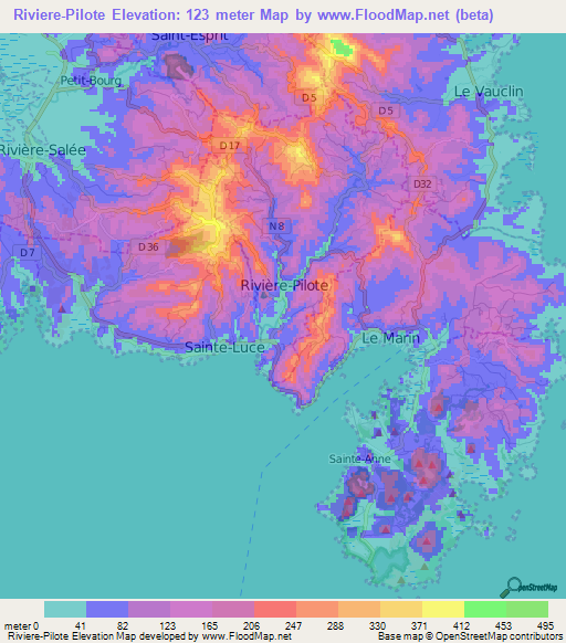 Riviere-Pilote,Martinique Elevation Map