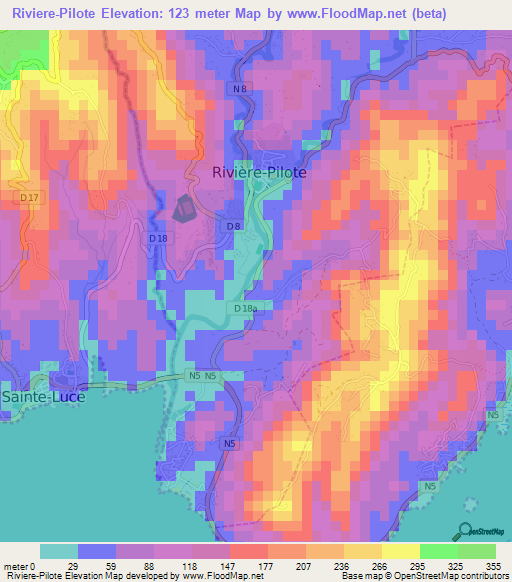 Riviere-Pilote,Martinique Elevation Map