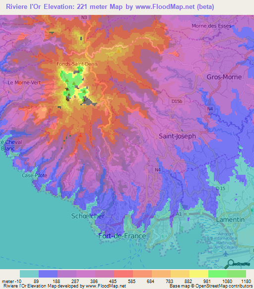 Riviere l'Or,Martinique Elevation Map