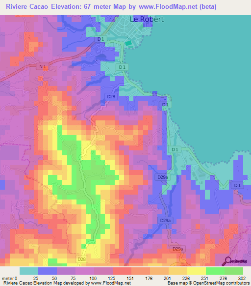 Riviere Cacao,Martinique Elevation Map