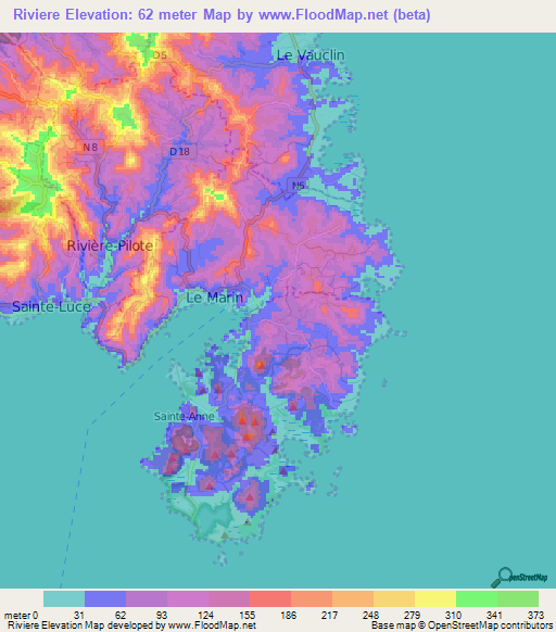 Riviere,Martinique Elevation Map