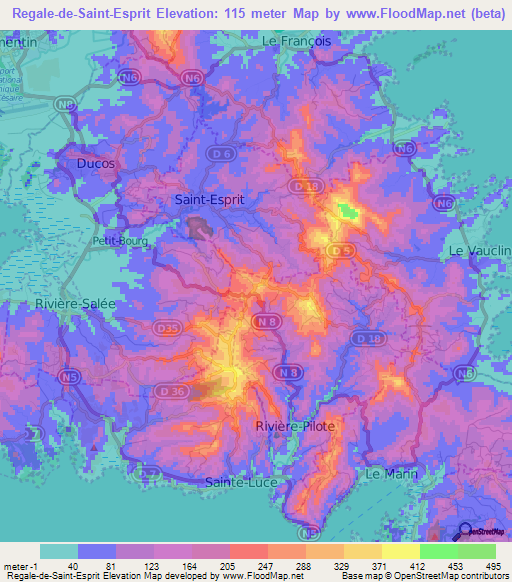 Regale-de-Saint-Esprit,Martinique Elevation Map