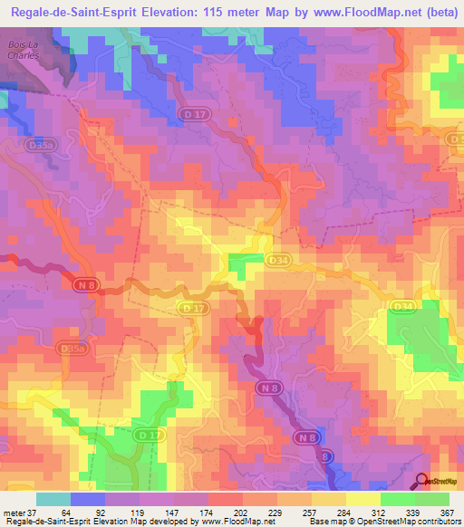 Regale-de-Saint-Esprit,Martinique Elevation Map