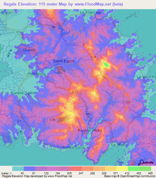 Regale,Martinique Elevation Map