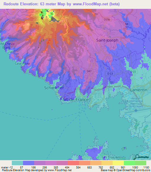 Redoute,Martinique Elevation Map