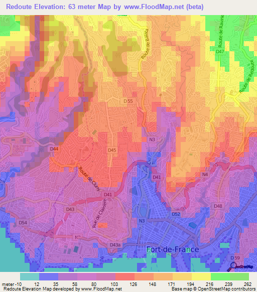 Redoute,Martinique Elevation Map