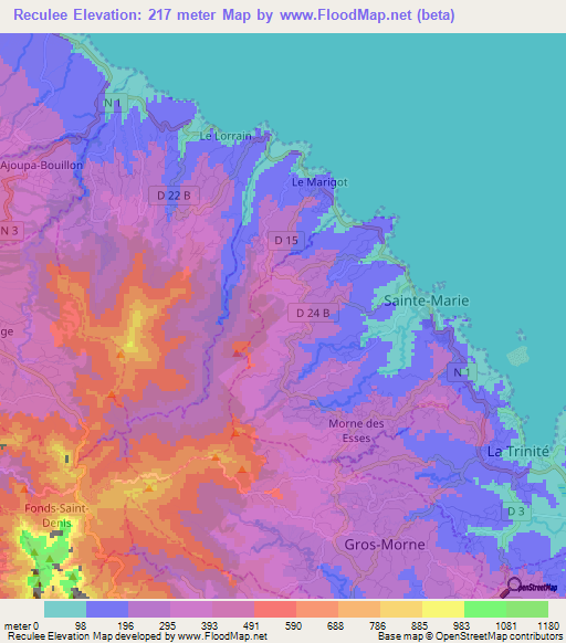 Reculee,Martinique Elevation Map