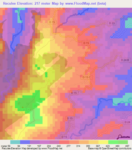 Reculee,Martinique Elevation Map