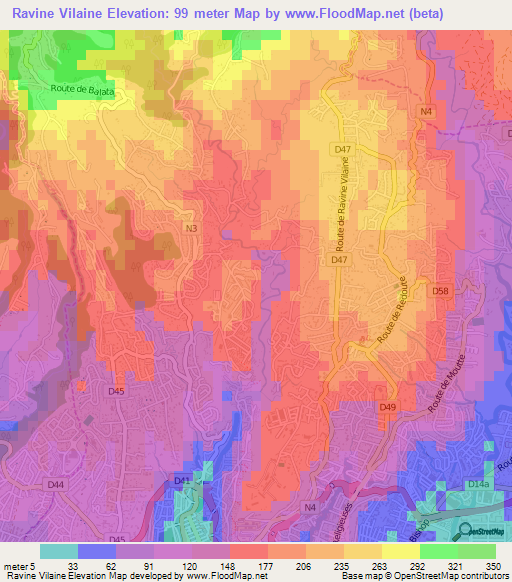 Ravine Vilaine,Martinique Elevation Map