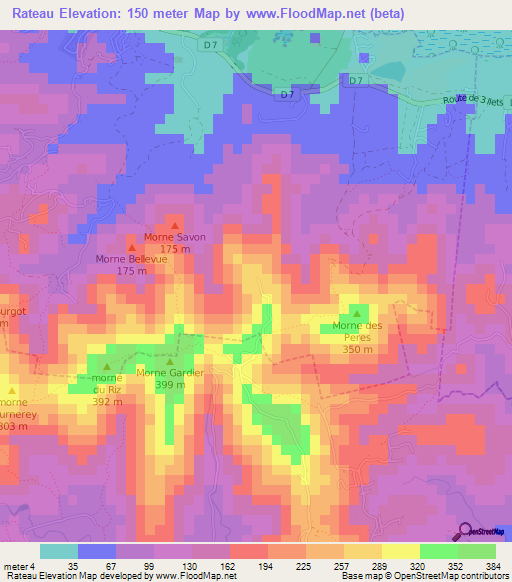 Rateau,Martinique Elevation Map