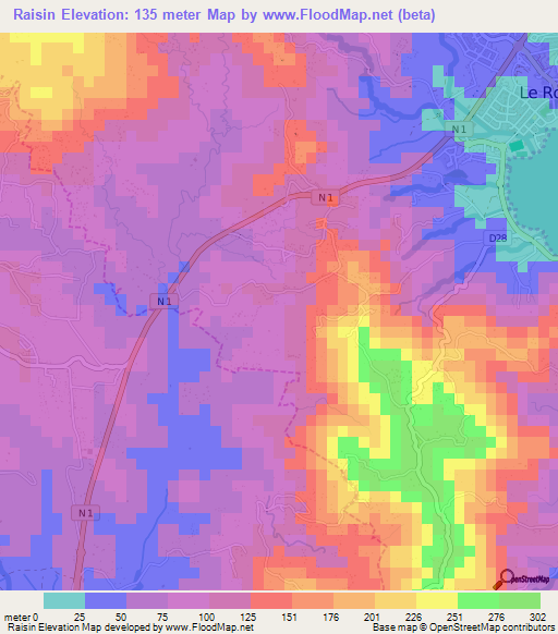 Raisin,Martinique Elevation Map