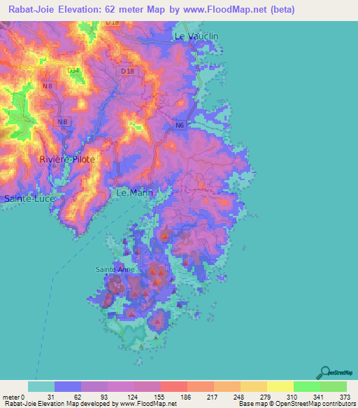 Rabat-Joie,Martinique Elevation Map