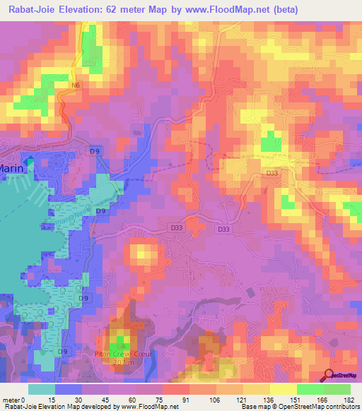 Rabat-Joie,Martinique Elevation Map