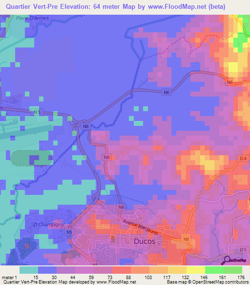 Quartier Vert-Pre,Martinique Elevation Map