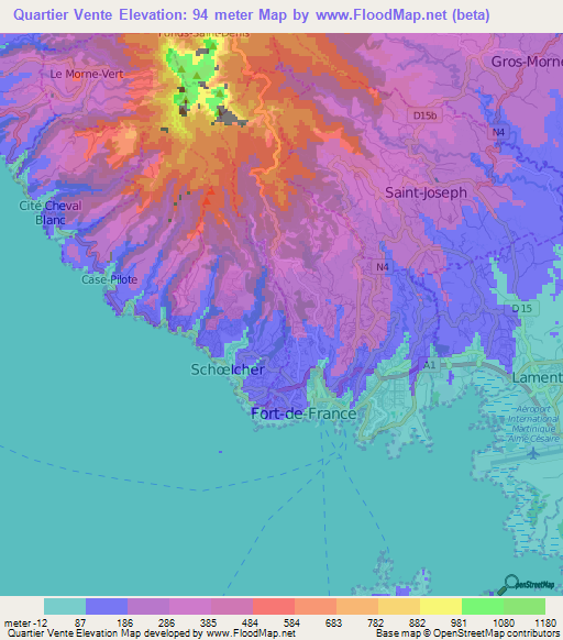 Quartier Vente,Martinique Elevation Map