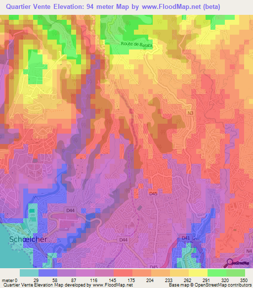 Quartier Vente,Martinique Elevation Map